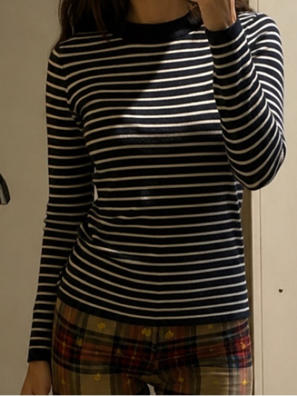 Everlane Black and White Striped Crew Neck Sweater